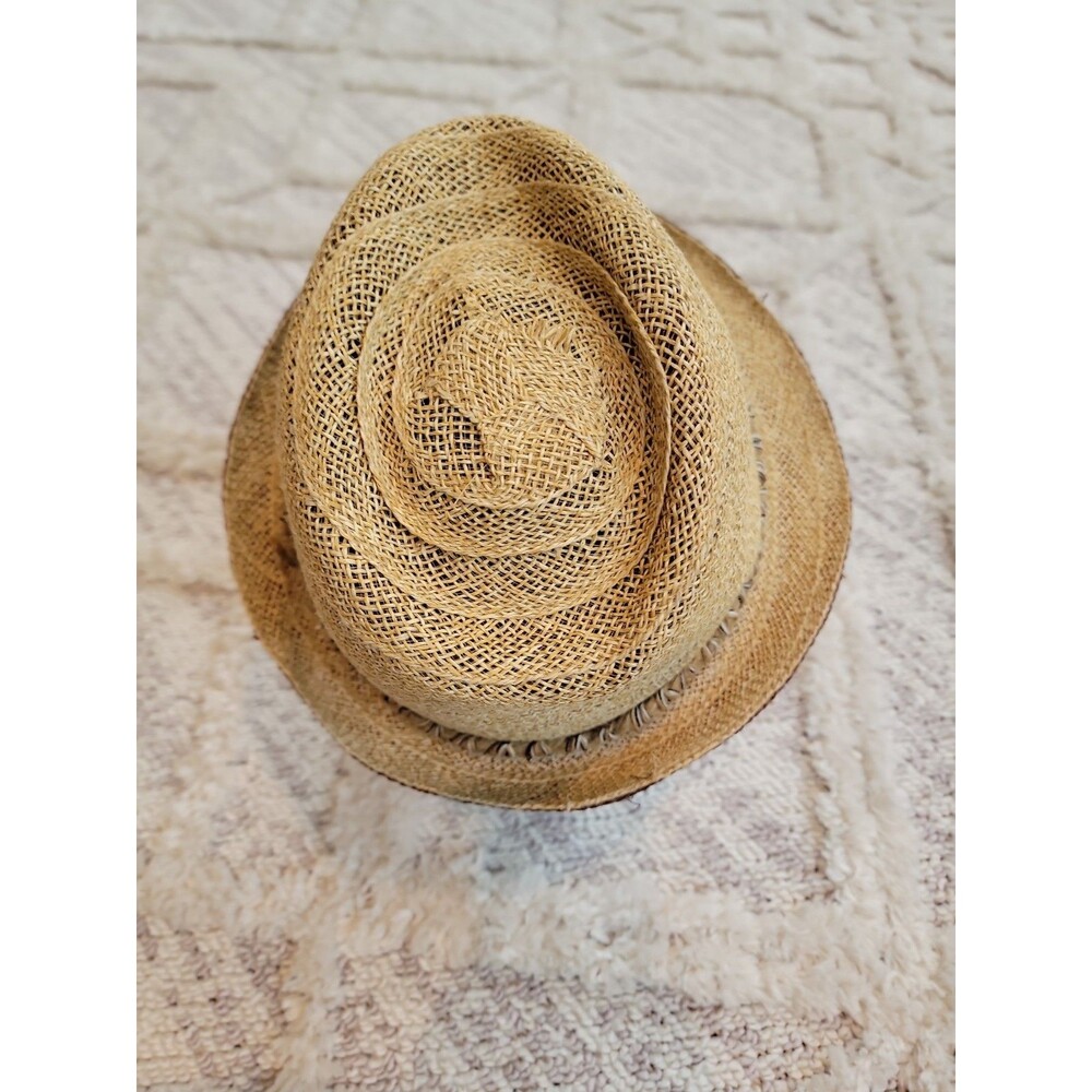 Men's KOORINGAL Straw Fedora Hat One Size Brown Beige - Picture 3 of 8